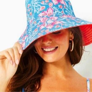 New Lilly Pulitzer Reversible Canvas Sun Hat Multi Bahamian Rhapsody